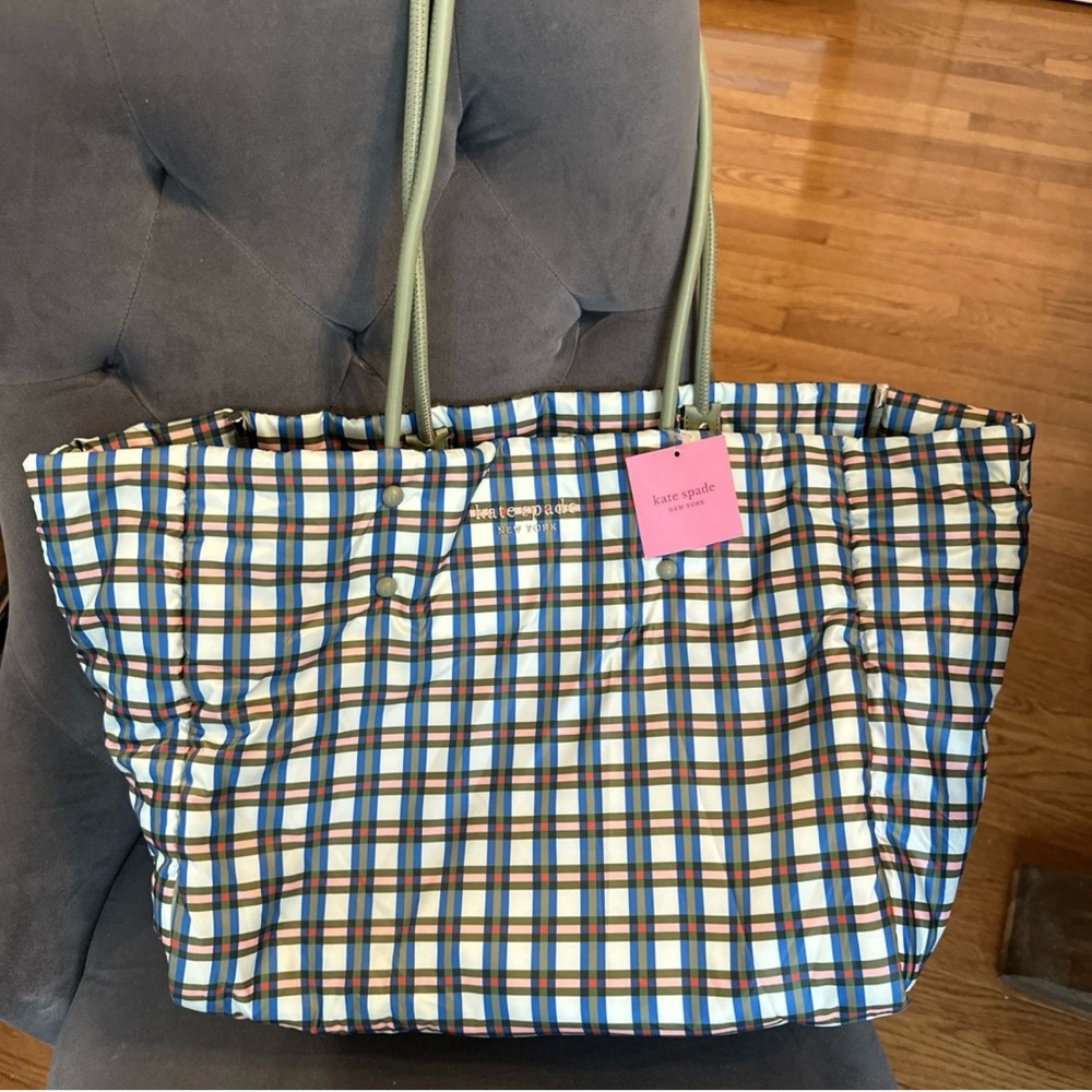NWT Kate Spade Everything Puffy Plaid Tote - Picture 5 of 14